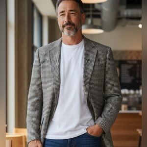 VTG Pierre BALMAIN Tweed Wool Blazer Men 40R Multi Houndstooth🌟Drops Feb17